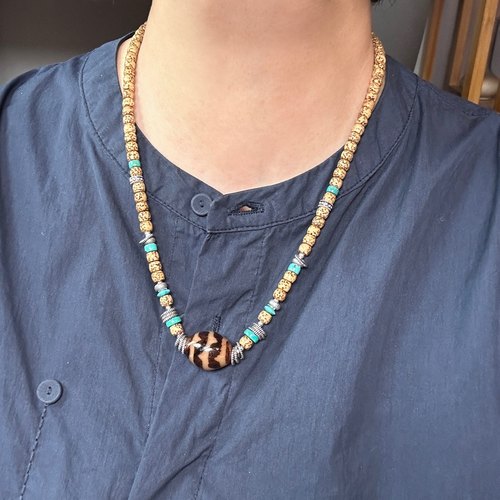 天珠菩提绿松纯银项链颈饰