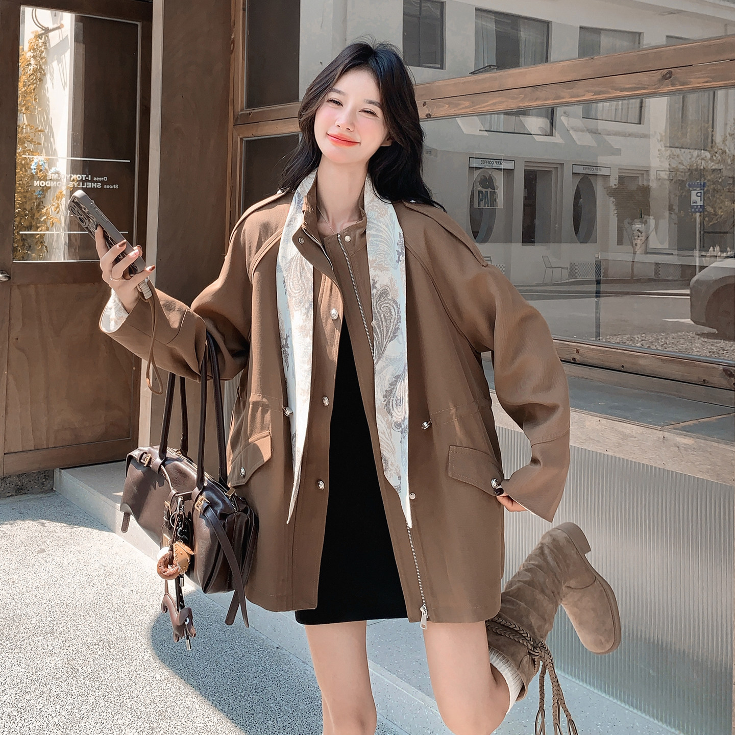 【现货主推】新款工装风衣立领长袖防风收腰外套8510-P205-K308,女装风衣,浙宝106