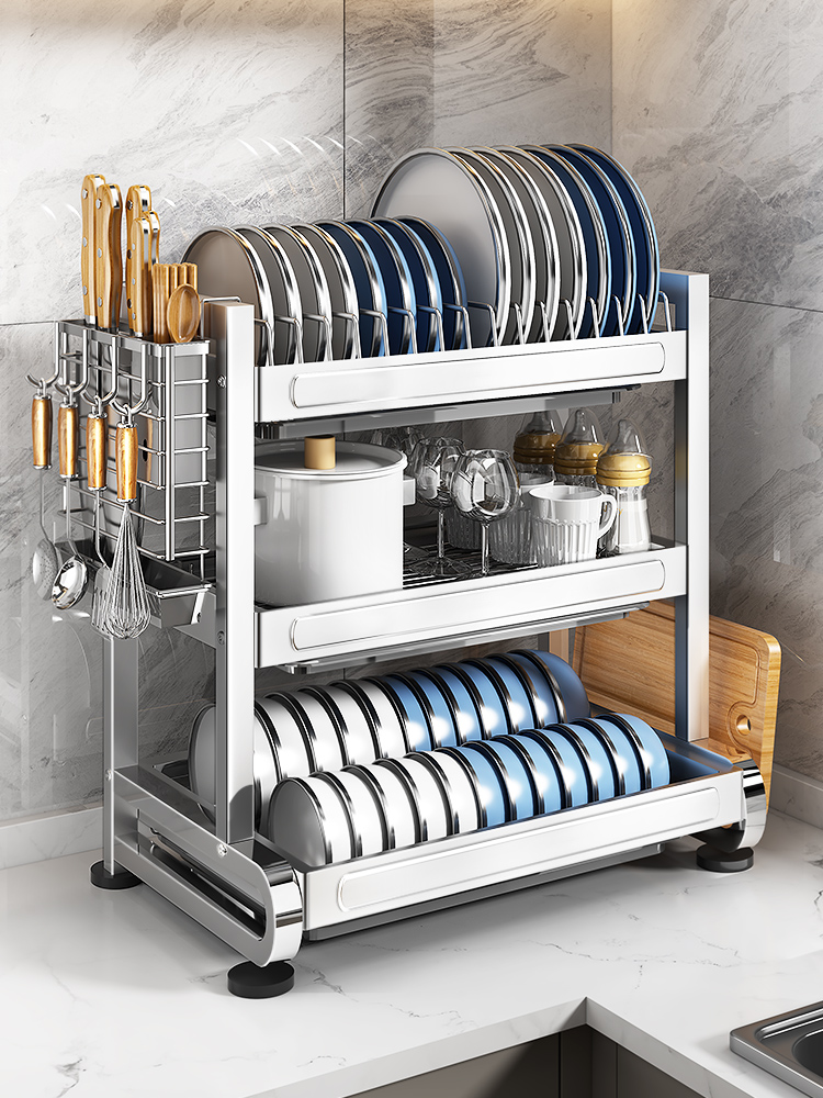 不锈钢厨房置物架碗碟收纳架碗架家用碗柜放碗盘碗筷沥水架子