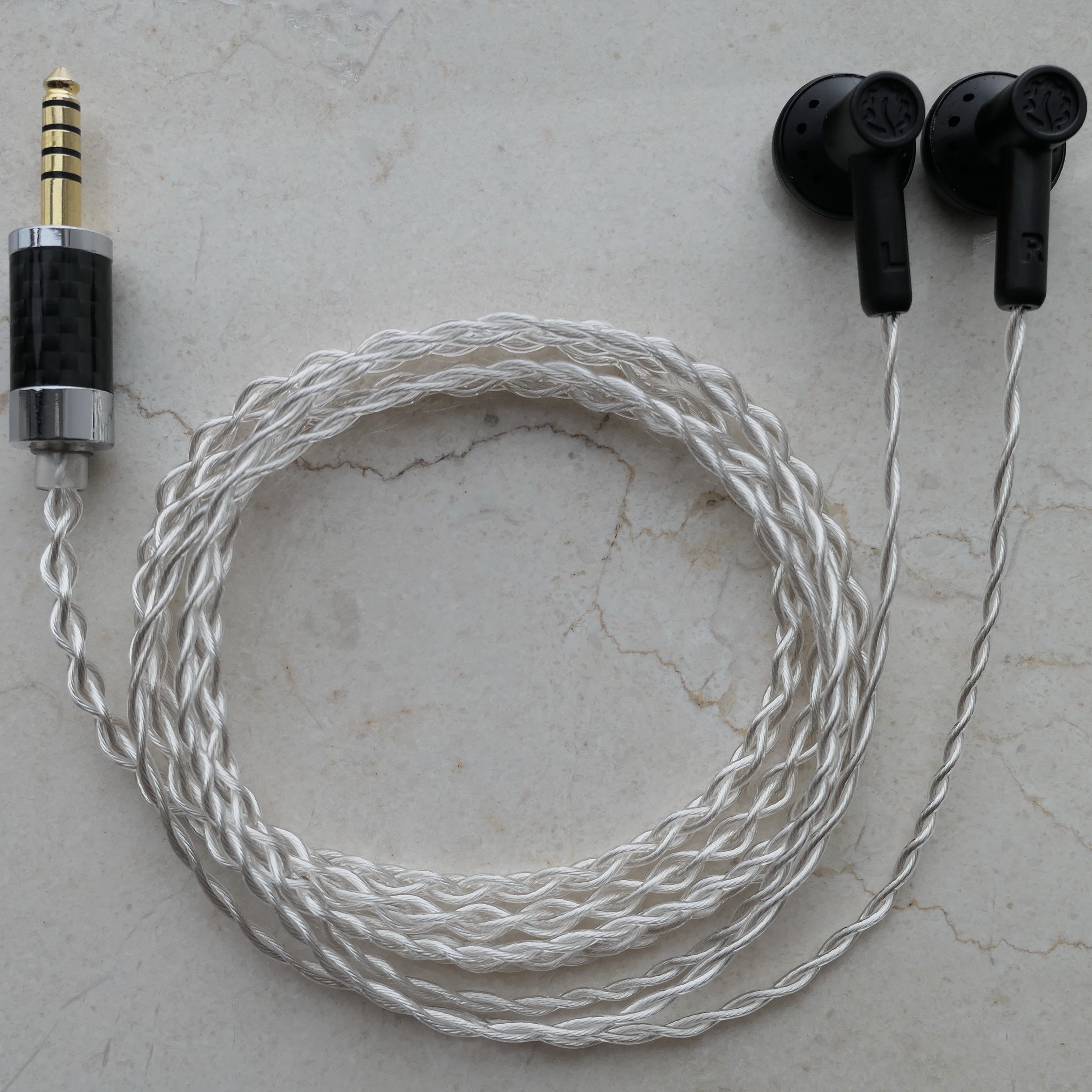 thumbnail for Oak Leaf Audio OAK Audio Daos Nature Ebony OCC Silver Wire Earbuds Flat-Head Sleeping Earbuds