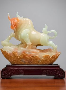 玉石招财牛气冲天摆件客厅办公