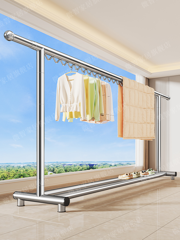 折叠晾衣架落地室内家用阳台卧室不锈钢室外凉伸缩杆式晒被子神器