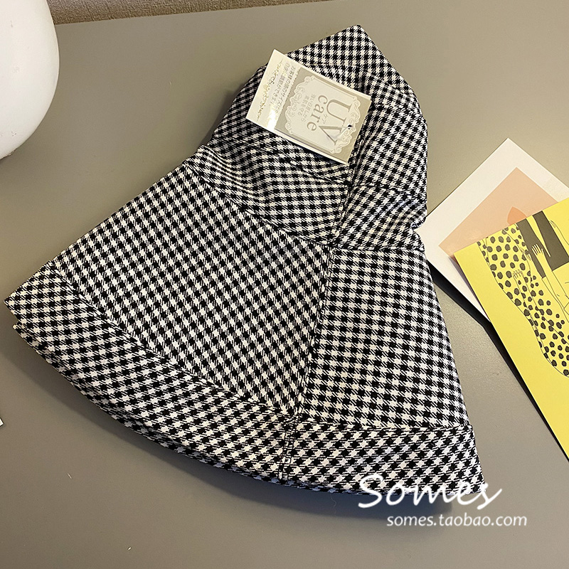 遮阳帽日本千鸟格可折叠渔夫帽