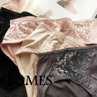 出口日本桑蚕丝纯真丝内裤女抗菌高腰蕾丝超薄花边女士三角裤