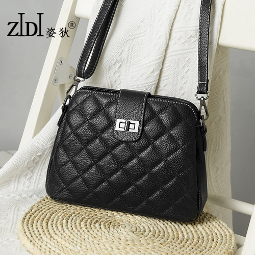 真皮包包女斜挎包头层牛皮2025新款时尚菱格女包百搭通勤单肩小包