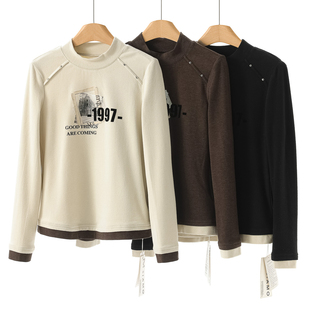 含粘纤立领套头印画磨绒保暖正肩T恤982 春冬 389西湖阁老 漠