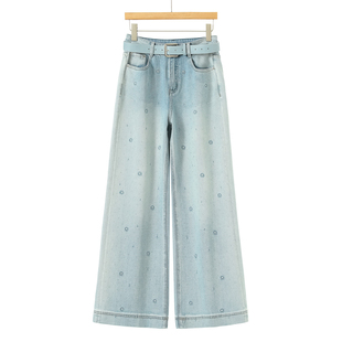 春装 管 20%莱赛尔 申 280 重工烫钻刺绣棉质牛仔阔腿裤