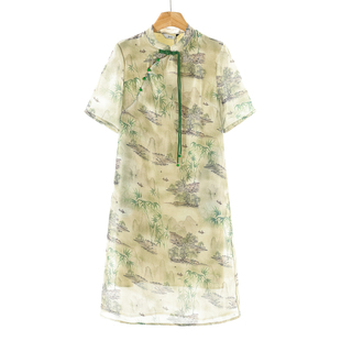 风立领套头斜襟扣短袖 599西湖阁老 中式 春季 连衣裙118 熠