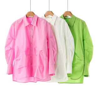 棉翻领单排扣设计感开叉衬衫 春装 752 栖 599西湖阁老