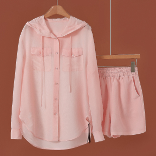 26春装 莫Y 连帽衬衫 松紧腰短裤 534 1599 套装 69%醋纤21%桑蚕丝