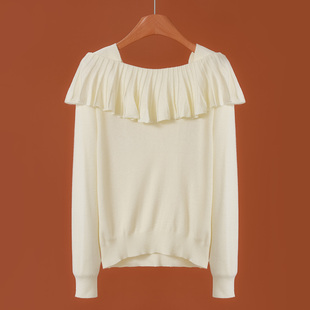 方领荷叶边含绵羊毛针织衫 599西湖阁老 绍 春装 160 兹