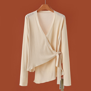 系带不规则衣摆天丝针织开衫 469 春冬 兰 外套611 100莱赛尔