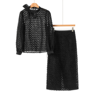 绍 春装 迪 609 套头衫 开叉半身裙毛毛套装 飘带款 429西湖阁老
