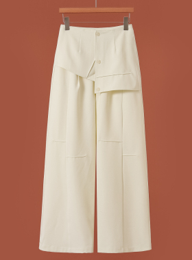 990西湖阁老【AL】春装*绍 纽扣高腰假两件拖地阔腿裤713