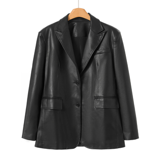 复古港宽松西装 拉春装 领开叉皮衣外套011 韦 羊皮革