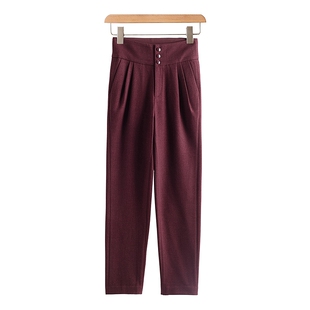 译 单排扣高腰纯色简约休闲裤 特价 绍 HZ212 冬 西湖阁老