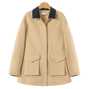 内腰抽绳PU拼接领内里提花外套691 春装 899西湖阁老 栖