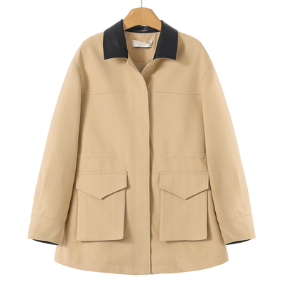 899西湖阁老【栖】春装 内腰抽绳PU拼接领内里提花外套691