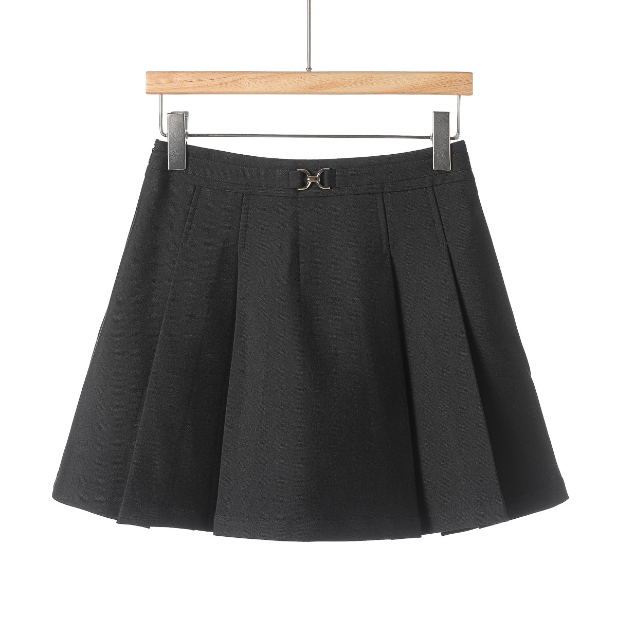 499西湖阁老【HO】春夏装 纯色高腰固定腰扣半身百褶短裙041