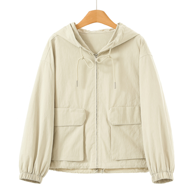 899 30%锦纶【境】春装 抽绳连帽松紧收口袖宽松风衣外套507
