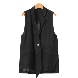 飘带翻领个性 春装 扣开叉马甲外套502 氐 100醋酸纤维