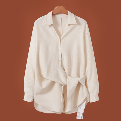 399 60%粘胶纤维【帛】26春装*绍 不规则系带开叉衬衫075