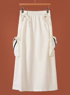 890西湖阁老【AL】春装*绍 口袋抽绳织带条松紧工装半身裙896