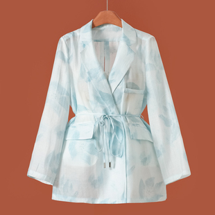 双排扣系腰绳西装 春装 领开叉薄外套551 氐 69%莱赛尔