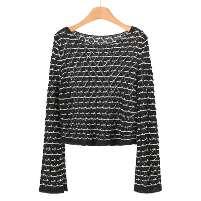 699西湖阁老【莫Y】26春装 菱格纹镂空喇叭袖针织衫463