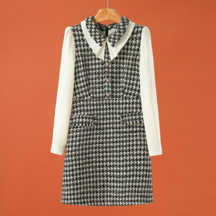 绍 春季 含绵羊毛假两件粗花呢拼接连衣裙212 699西湖阁老