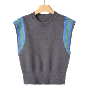 针织衫 379西湖阁老 多色镶拼圆领显瘦无袖 春季 587 卡拉