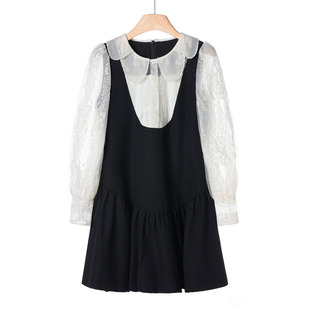 花瓣领镂空假两件网纱拼接连衣裙122 春季 1199西湖阁老 蕾