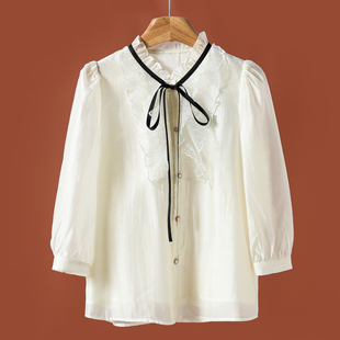 春季 立领蕾丝系带款 七分袖 012 459 衬衫 85%莱赛尔纤维