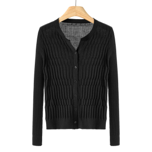 桑蚕丝 V领单排扣纯色针织开衫 绵羊毛 春装 外套806 鸶 459