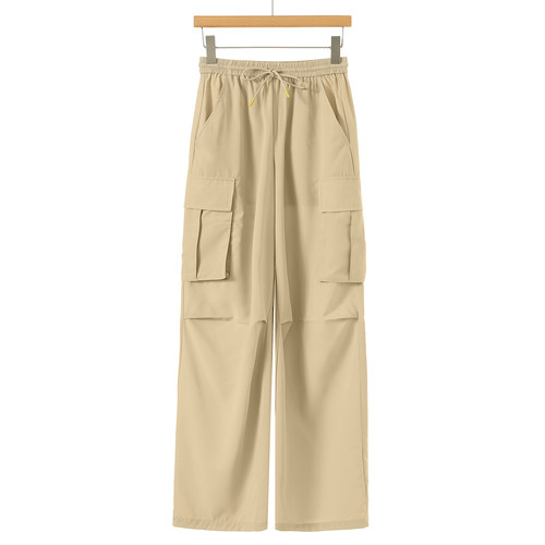 西湖阁老【氐】春装 清爽薄款系带松紧高腰工装直筒裤183