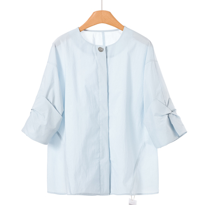 399 42%锦纶【帛】26春装*绍 扭结开叉五分袖圆领衬衫221