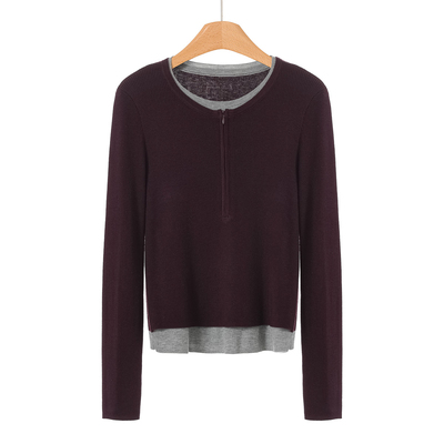 639西湖阁老【文】春装 拉链套头含绵羊毛假两件针织衫857