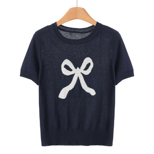 兰 针织衫 春装 修身 005 蝴蝶结提花短袖 339西湖阁老