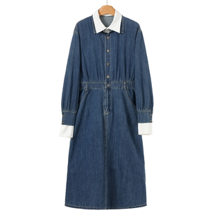 衬衫 899 春装 芙 领假两件开叉牛仔连衣裙339 31%粘胶纤维