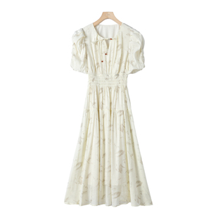 夏装 当季 缺口圆领系带扣松紧腰连衣裙707弜 佐 西湖阁老