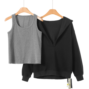 连帽卫衣 春装 短背心慵懒风两件套026 兰 499西湖阁老