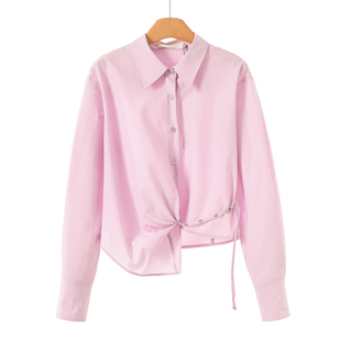 收褶不规则系带落肩衬衫 499西湖阁老 法式 春装 291 栖