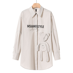 棉翻领单排扣配熊配饰宽松款 589西湖阁老 漠 春季 316 衬衫