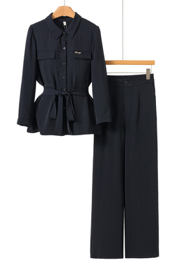 西湖阁老【珂】春装*绍 系腰带上衣+松紧宽脚裤两件套套装623