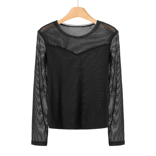 599 96%锦纶【奕】春装 圆领重工钉珠轻透感针织上衣816