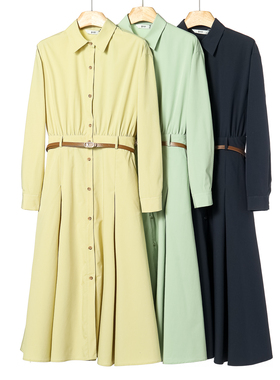 799西湖阁老【熠】春季 后腰松紧送腰带衬衫式连衣裙001