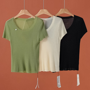 桑蚕丝 天丝针织衫 熠 V领套头轻透感基础款 323弜 夏装 399