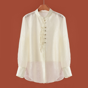 纯色立领弧形下摆一字扣套头衬衫 799 春装 莫Y 711 75%粘纤