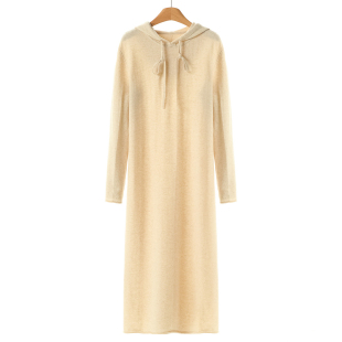 冬装 兹 连帽直筒休闲过膝针织连衣裙280 100羊毛 699