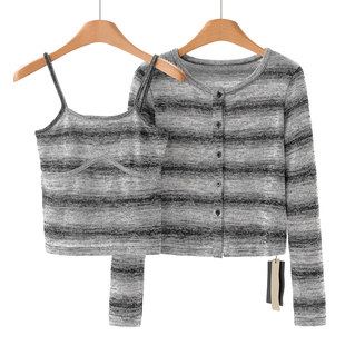 圆领针织开衫 399西湖阁老 吊带内衬 春季 外套两件套174 兰